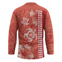Red Hibiscus Turle Hockey Jersey Hawaiian Style Tribal Tapa Pattern LT9 - Polynesian Pride