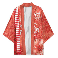 Red Hibiscus Turle Kimono Hawaiian Style Tribal Tapa Pattern - Polynesian Pride