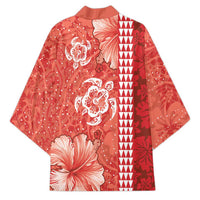 Red Hibiscus Turle Kimono Hawaiian Style Tribal Tapa Pattern - Polynesian Pride
