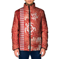 Red Hibiscus Turle Padded Jacket Hawaiian Style Tribal Tapa Pattern - Polynesian Pride