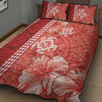 Red Hibiscus Turle Quilt Bed Set Hawaiian Style Tribal Tapa Pattern