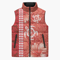 Red Hibiscus Turle Sleeveless Puffer Jacket Hawaiian Style Tribal Tapa Pattern LT9 Unisex Red - Polynesian Pride