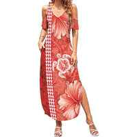 Red Hibiscus Turle Summer Maxi Dress Hawaiian Style Tribal Tapa Pattern LT9 Women Red - Polynesian Pride