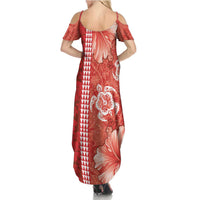 Red Hibiscus Turle Summer Maxi Dress Hawaiian Style Tribal Tapa Pattern LT9 - Polynesian Pride