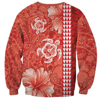 Red Hibiscus Turle Sweatshirt Hawaiian Style Tribal Tapa Pattern LT9 - Polynesian Pride