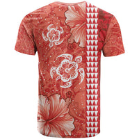 Red Hibiscus Turle T Shirt Hawaiian Style Tribal Tapa Pattern