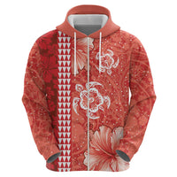 Red Hibiscus Turle Zip Hoodie Hawaiian Style Tribal Tapa Pattern LT9 - Polynesian Pride