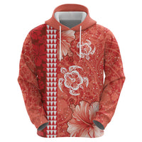 Red Hibiscus Turle Zip Hoodie Hawaiian Style Tribal Tapa Pattern LT9 - Polynesian Pride