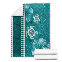 Teal Hibiscus Turle Blanket Hawaiian Style Tribal Tapa Pattern