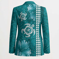 Teal Hibiscus Turle Blazer Hawaiian Style Tribal Tapa Pattern LT9 - Polynesian Pride