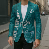 Teal Hibiscus Turle Blazer Hawaiian Style Tribal Tapa Pattern LT9 - Polynesian Pride