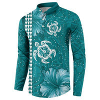 Teal Hibiscus Turle Button Sweatshirt Hawaiian Style Tribal Tapa Pattern LT9 - Polynesian Pride