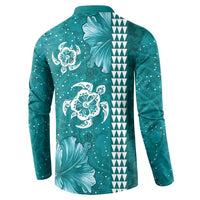 Teal Hibiscus Turle Button Sweatshirt Hawaiian Style Tribal Tapa Pattern LT9 - Polynesian Pride