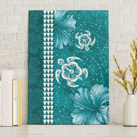 Teal Hibiscus Turle Canvas Wall Art Hawaiian Style Tribal Tapa Pattern
