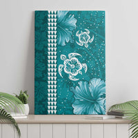 Teal Hibiscus Turle Canvas Wall Art Hawaiian Style Tribal Tapa Pattern