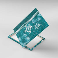 Teal Hibiscus Turle Canvas Wall Art Hawaiian Style Tribal Tapa Pattern