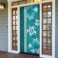 Teal Hibiscus Turle Door Cover Hawaiian Style Tribal Tapa Pattern - Polynesian Pride