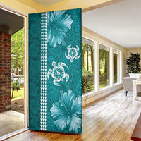 Teal Hibiscus Turle Door Cover Hawaiian Style Tribal Tapa Pattern - Polynesian Pride