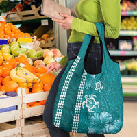 Teal Hibiscus Turle Grocery Bag Hawaiian Style Tribal Tapa Pattern LT9 - Polynesian Pride