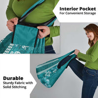 Teal Hibiscus Turle Grocery Bag Hawaiian Style Tribal Tapa Pattern LT9 - Polynesian Pride