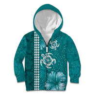 Teal Hibiscus Turle Kid Hoodie Hawaiian Style Tribal Tapa Pattern