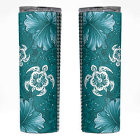 Teal Hibiscus Turle Skinny Tumbler Hawaiian Style Tribal Tapa Pattern