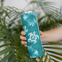 Teal Hibiscus Turle Skinny Tumbler Hawaiian Style Tribal Tapa Pattern