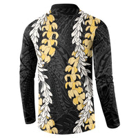 Puakenikeni and Maile Lei Button Sweatshirt Black Double Strand Lei