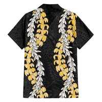 Puakenikeni and Maile Lei Family Matching Off Shoulder Maxi Dress and Hawaiian Shirt Black Double Strand Lei