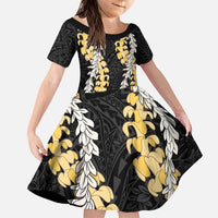 Puakenikeni and Maile Lei Family Matching Puletasi and Hawaiian Shirt Black Double Strand Lei