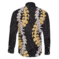 Puakenikeni and Maile Lei Family Matching Puletasi and Hawaiian Shirt Black Double Strand Lei