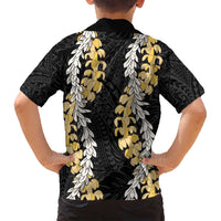 Puakenikeni and Maile Lei Family Matching Summer Maxi Dress and Hawaiian Shirt Black Double Strand Lei