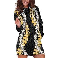 Puakenikeni and Maile Lei Hoodie Dress Black Double Strand Lei