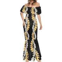 Puakenikeni and Maile Lei Mermaid Dress Black Double Strand Lei