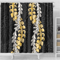Puakenikeni and Maile Lei Shower Curtain Black Double Strand Lei