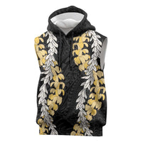 Puakenikeni and Maile Lei Sleeveless Hoodie Black Double Strand Lei - Polynesian Pride