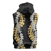 Puakenikeni and Maile Lei Sleeveless Hoodie Black Double Strand Lei - Polynesian Pride