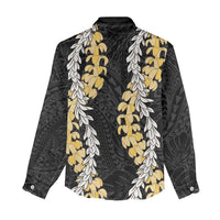 Puakenikeni and Maile Lei Women Casual Shirt Black Double Strand Lei