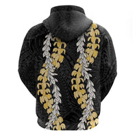 Puakenikeni and Maile Lei Zip Hoodie Black Double Strand Lei