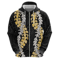 Puakenikeni and Maile Lei Zip Hoodie Black Double Strand Lei