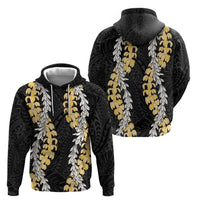 Puakenikeni and Maile Lei Zip Hoodie Black Double Strand Lei