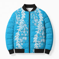 Puakenikeni and Maile Lei Bomber Puffer Jacket Blue Double Strand Lei - Polynesian Pride