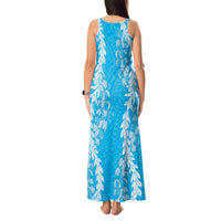 Puakenikeni and Maile Lei Tank Maxi Dress Blue Double Strand Lei