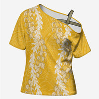 Puakenikeni and Maile Lei Cross Shoulder Shirt Gold Double Strand Lei - Polynesian Pride