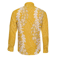 Puakenikeni and Maile Lei Family Matching Mermaid Dress and Hawaiian Shirt Gold Double Strand Lei