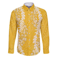 Puakenikeni and Maile Lei Family Matching Off Shoulder Short Dress and Hawaiian Shirt Gold Double Strand Lei