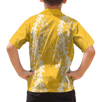 Puakenikeni and Maile Lei Family Matching Summer Maxi Dress and Hawaiian Shirt Gold Double Strand Lei