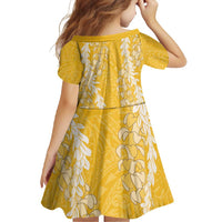 Puakenikeni and Maile Lei Family Matching Summer Maxi Dress and Hawaiian Shirt Gold Double Strand Lei