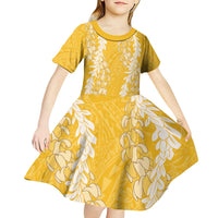 Puakenikeni and Maile Lei Kid Short Sleeve Dress Gold Double Strand Lei