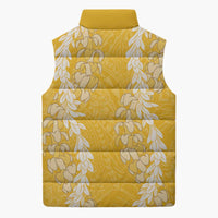 Puakenikeni and Maile Lei Sleeveless Puffer Jacket Gold Double Strand Lei - Polynesian Pride